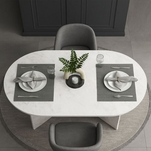 GP042-03672-1 Τραπέζι Cortado Megapap χρώμα λευκό εφέ μαρμάρου 138x80x75εκ.