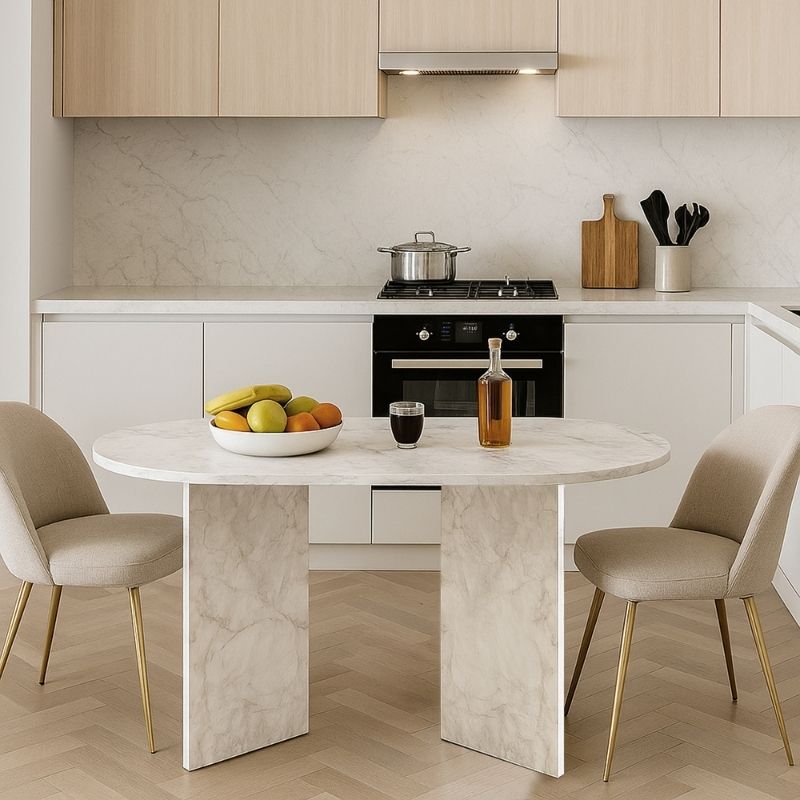 GP042-03672-2 Τραπέζι Cortado Megapap χρώμα λευκό εφέ μαρμάρου 138x80x75εκ.