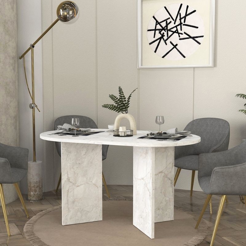 GP042-03672-3 Τραπέζι Cortado Megapap χρώμα λευκό εφέ μαρμάρου 138x80x75εκ.