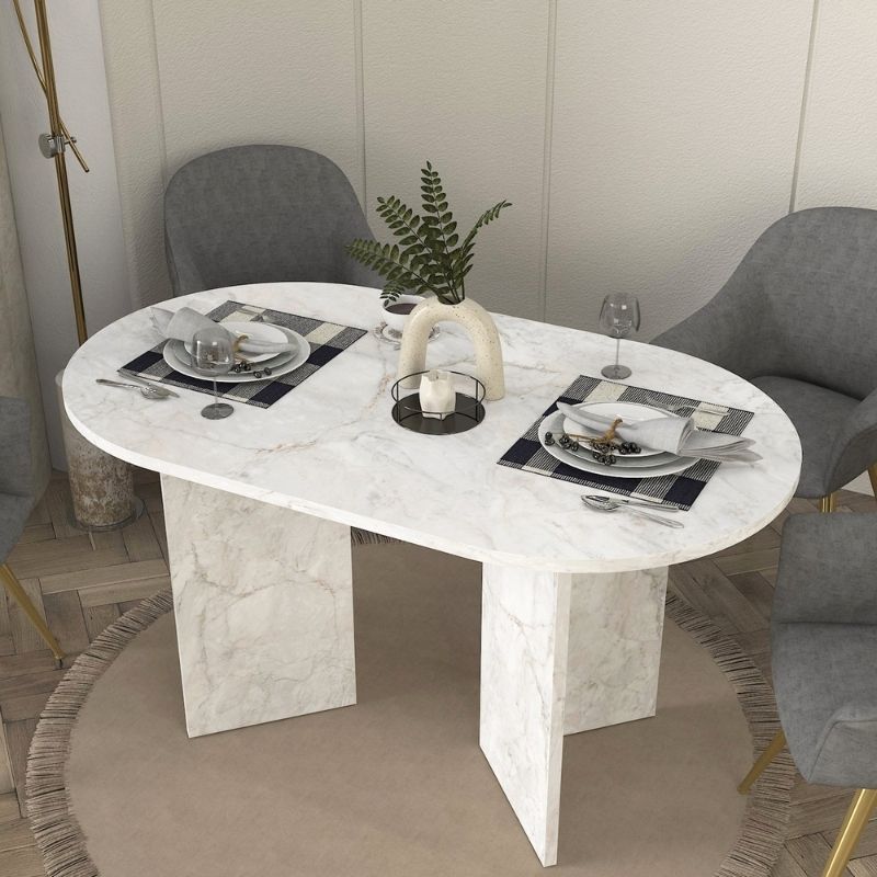 GP042-03672-4 Τραπέζι Cortado Megapap χρώμα λευκό εφέ μαρμάρου 138x80x75εκ.