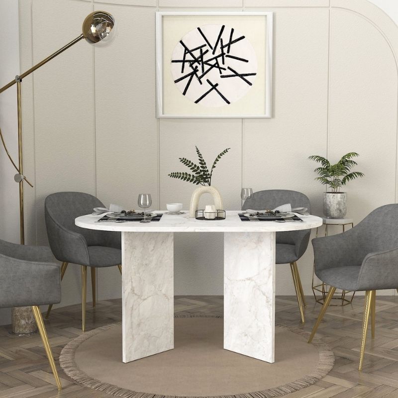 GP042-03672-5 Τραπέζι Cortado Megapap χρώμα λευκό εφέ μαρμάρου 138x80x75εκ.