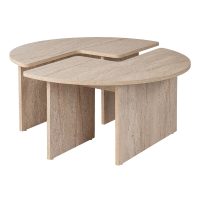 Τραπεζάκι σαλονιού σετ 2 τμχ Moira Megapap χρώμα travertine Ø90x41εκ.