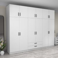 Ντουλάπα ρούχων Victoria Megapap εξάφυλλη με πατάρι και συρτάρια χρώμα λευκό 300x60x240εκ.