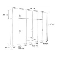 Ντουλάπα ρούχων Victoria Megapap εξάφυλλη με πατάρι και συρτάρια χρώμα λευκό 300x60x240εκ.