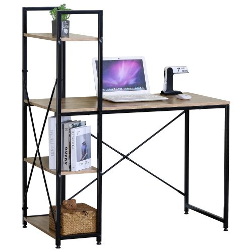 15340035 Γραφείο ArteLibre JORVIK Με Ράφια Δρυς/Μαύρο Μοριοσανίδα/Μέταλλο 100x52x120cm