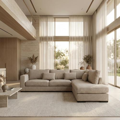 Brussels γωνιακός καναπές 303x228x86εκ. Μπεζ σκούρο ύφασμα Δεξιά γωνία