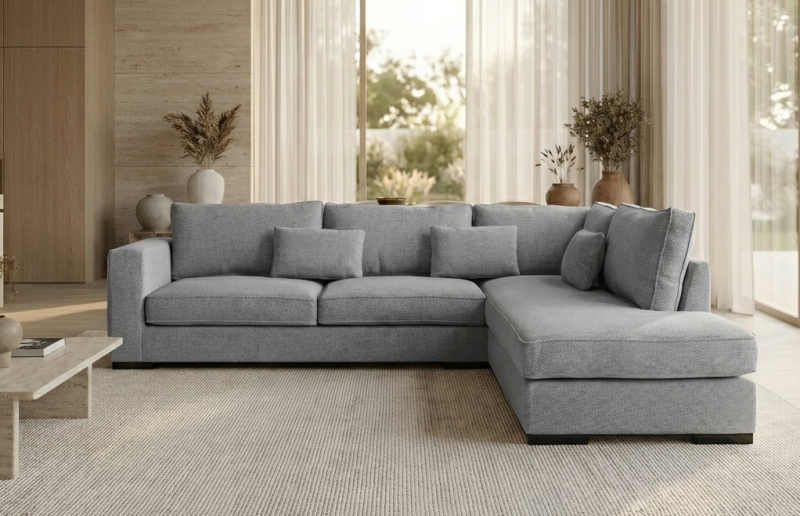 Brussels γωνιακός καναπές 303x228x86εκ. Γκρι ανοιχτό ύφασμα Δεξιά γωνία