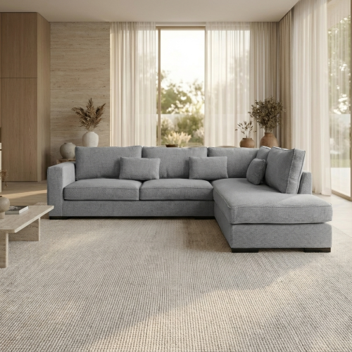 Brussels γωνιακός καναπές 303x228x86εκ. Γκρι ανοιχτό ύφασμα Δεξιά γωνία