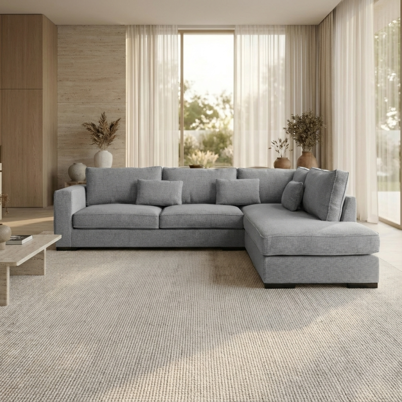 Brussels γωνιακός καναπές 303x228x86εκ. Γκρι ανοιχτό ύφασμα Δεξιά γωνία