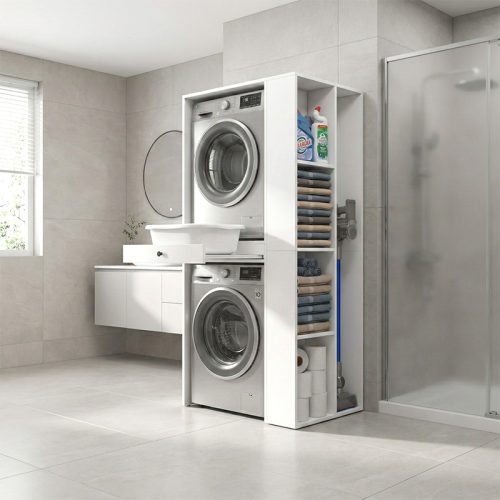 GP026-01221-1 Έπιπλο πλυντηρίου - στεγνωτηρίου Bace Megapap χρώμα λευκό 90x60x187εκ.