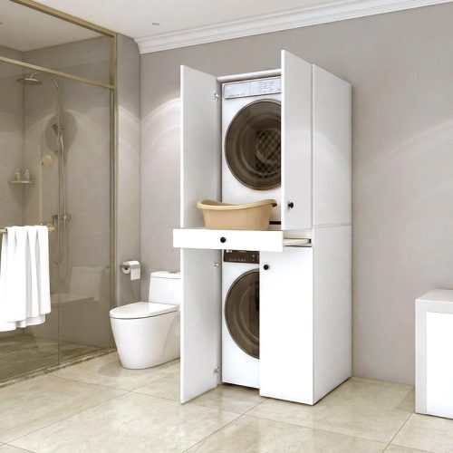 GP026-01231-1 Έπιπλο πλυντηρίου - στεγνωτηρίου Kindi Megapap χρώμα λευκό 70x60x187εκ.