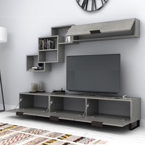 GP028-00872-1 Σύνθεση τηλεόρασης Heydar Megapap χρώμα γκρι σκυροδέματος 210x35x40εκ.