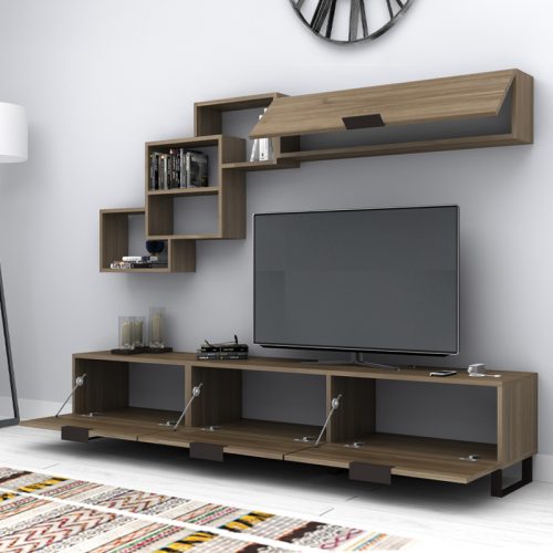 GP028-00873-1 Σύνθεση τηλεόρασης Heydar Megapap χρώμα καρυδί 210x35x40εκ.