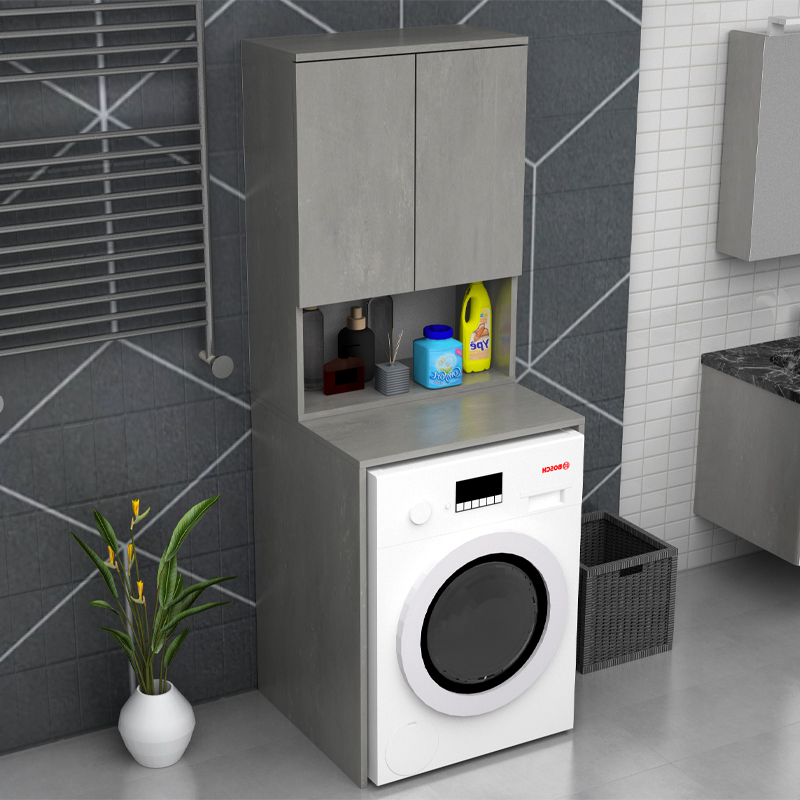 Έπιπλο πλυντηρίου Cozen Megapap χρώμα γκρι σκυροδέματος 65x60x178εκ.