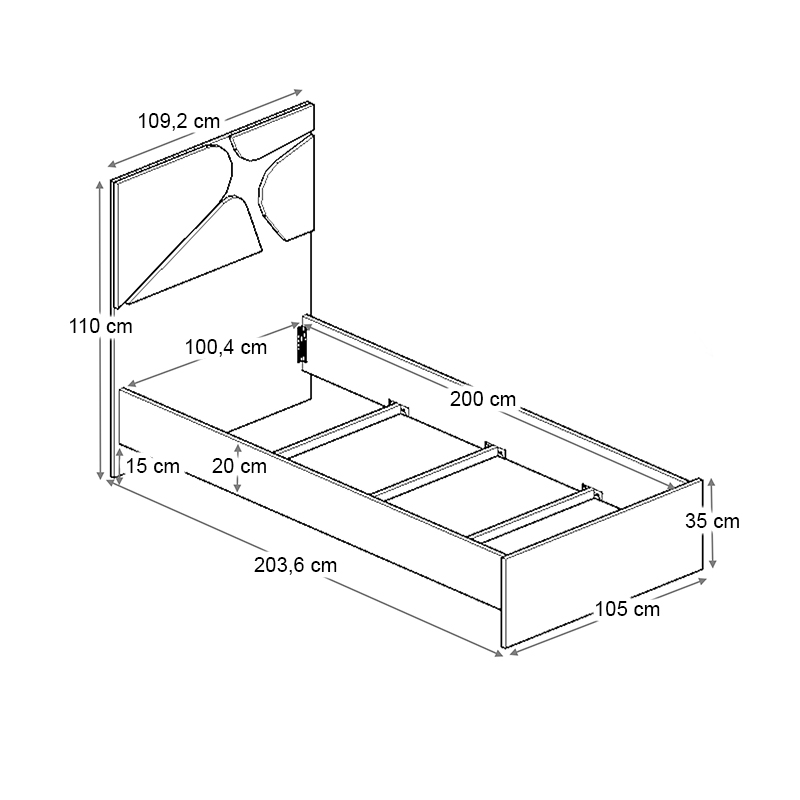 Κρεβάτι Bergamo Megapap χρώμα φυσικό οξιάς 100x200εκ.