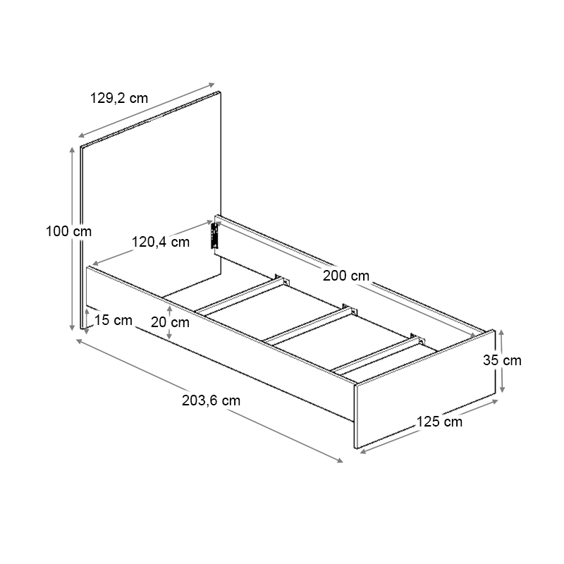 Κρεβάτι Troy Megapap χρώμα φυσικό οξιάς 120x200εκ.