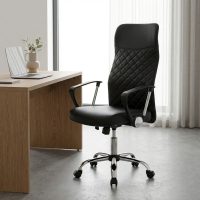 Καρέκλα γραφείου Novaro Megapap από τεχνόδερμα χρώμα μαύρο 61x68x111/121εκ.