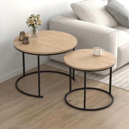 GP041-01302-1 Τραπεζάκι σαλονιού σετ 2 τμχ Hilal Megapap χρώμα sapphire oak Ø66x49,5εκ.