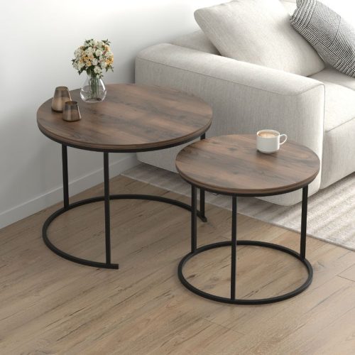 GP041-01303-1 Τραπεζάκι σαλονιού σετ 2 τμχ Hilal Megapap χρώμα καπνιστή καρυδιά Ø66x49,5εκ.