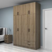 Ντουλάπα ρούχων Vivian Megapap τετράφυλλη με πατάρι και συρτάρια χρώμα καρυδί 160x51,8x240εκ.