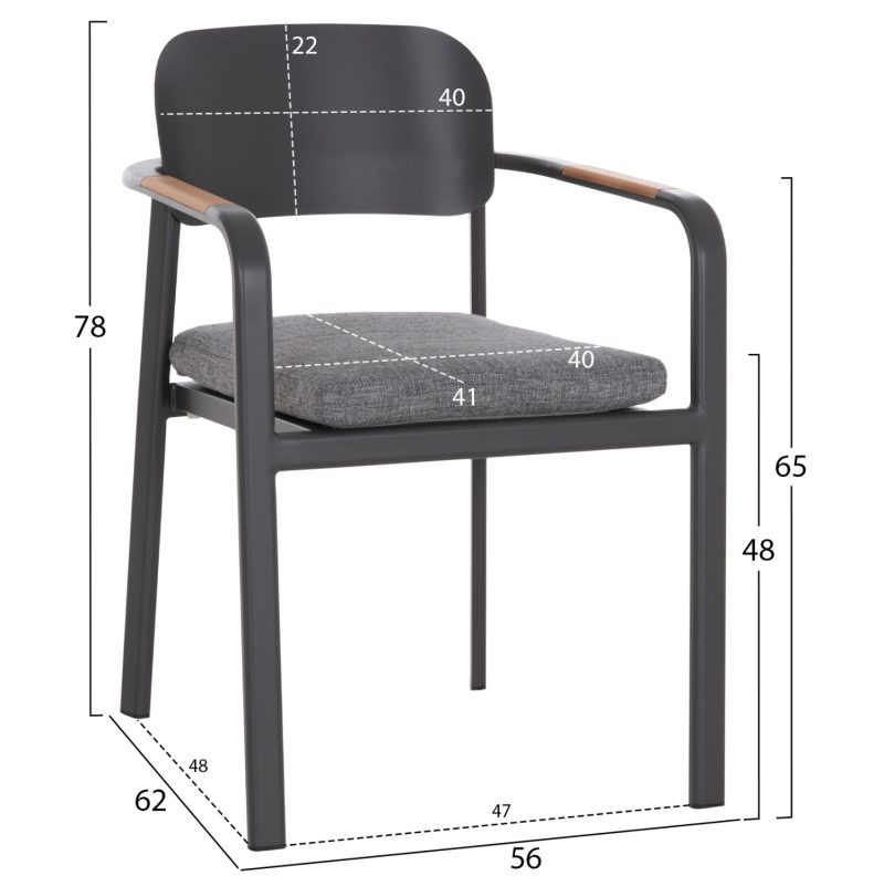 ΠΟΛΥΘΡΟΝΑ ΤΡΑΠΕΖΑΡΙΑΣ ELARA HM6414.01 ΓΚΡΙ ΑΛΟΥΜΙΝΙΟ-OLEFIN--ΞΥΛΟ TEAK 56x62x78Υεκ.