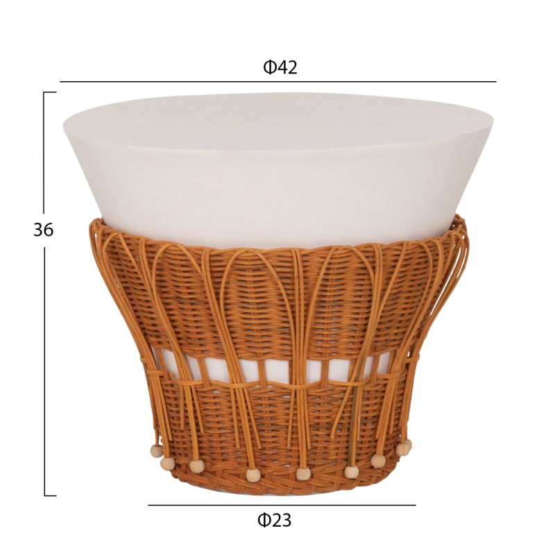 ΤΡΑΠΕΖΙ ΒΟΗΘΗΤΙΚΟ PERRAL HM18164.02S FIBER CEMENT ΛΕΥΚΟ-ΦΥΣΙΚΟ RATTAN--Φ42x36Υεκ