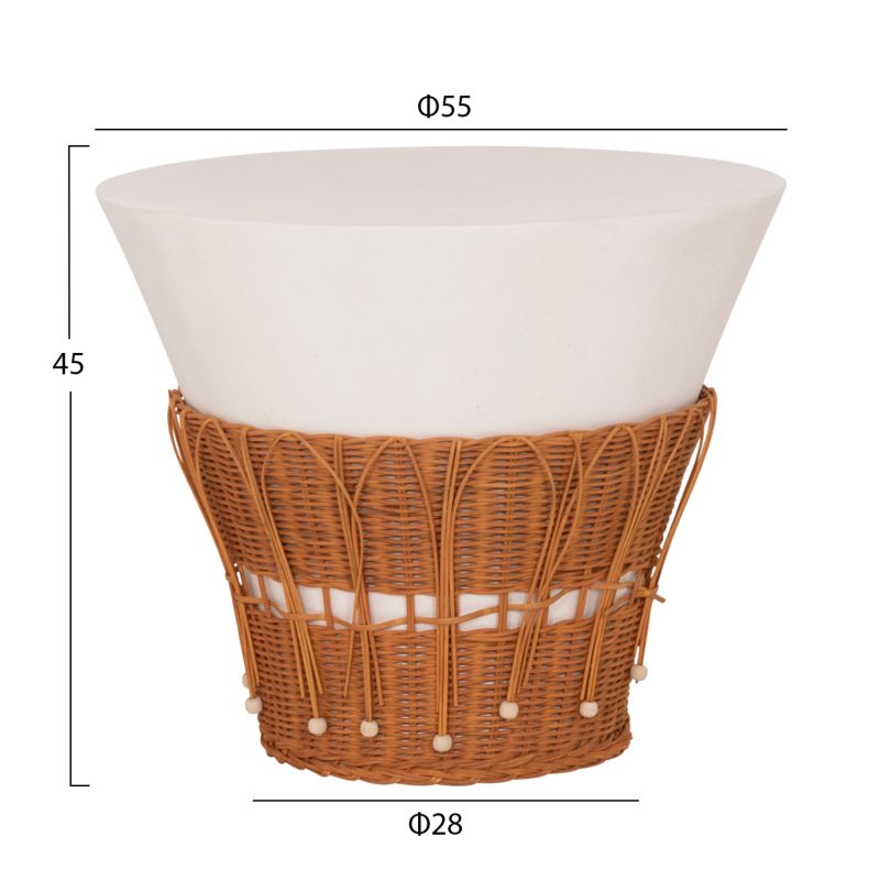 ΤΡΑΠΕΖΙ ΣΑΛΟΝΙΟΥ PERRAL HM18164.02L FIBER CEMENT ΛΕΥΚΟ-ΦΥΣΙΚΟ RATTAN--Φ55x45Υεκ